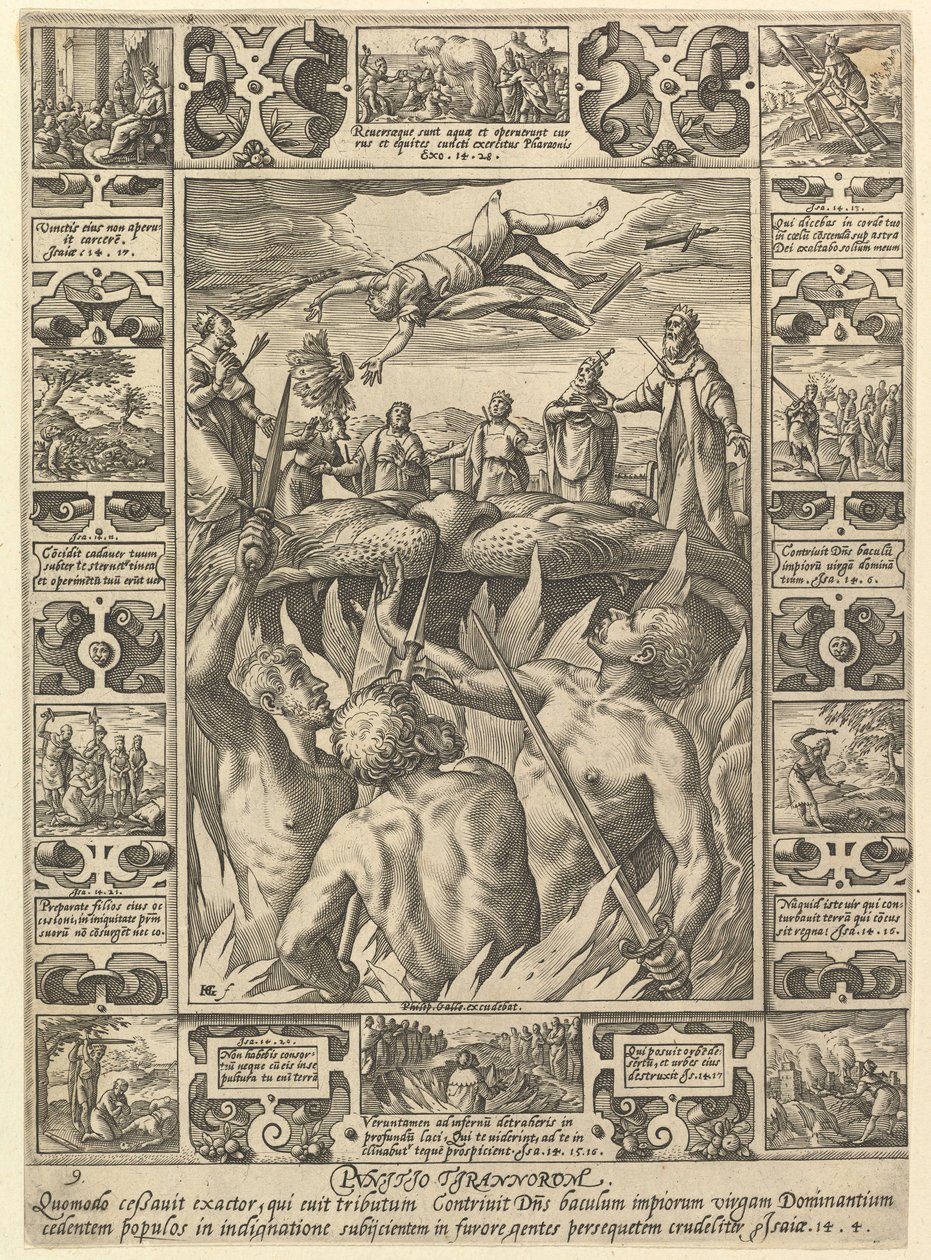 Punitio Tirannorum, z Alegorii Wiary Chrześcijańskiej, z Alegora Chrześcijańskiego i Profanicznego.... autorstwa Hendrik Goltzius