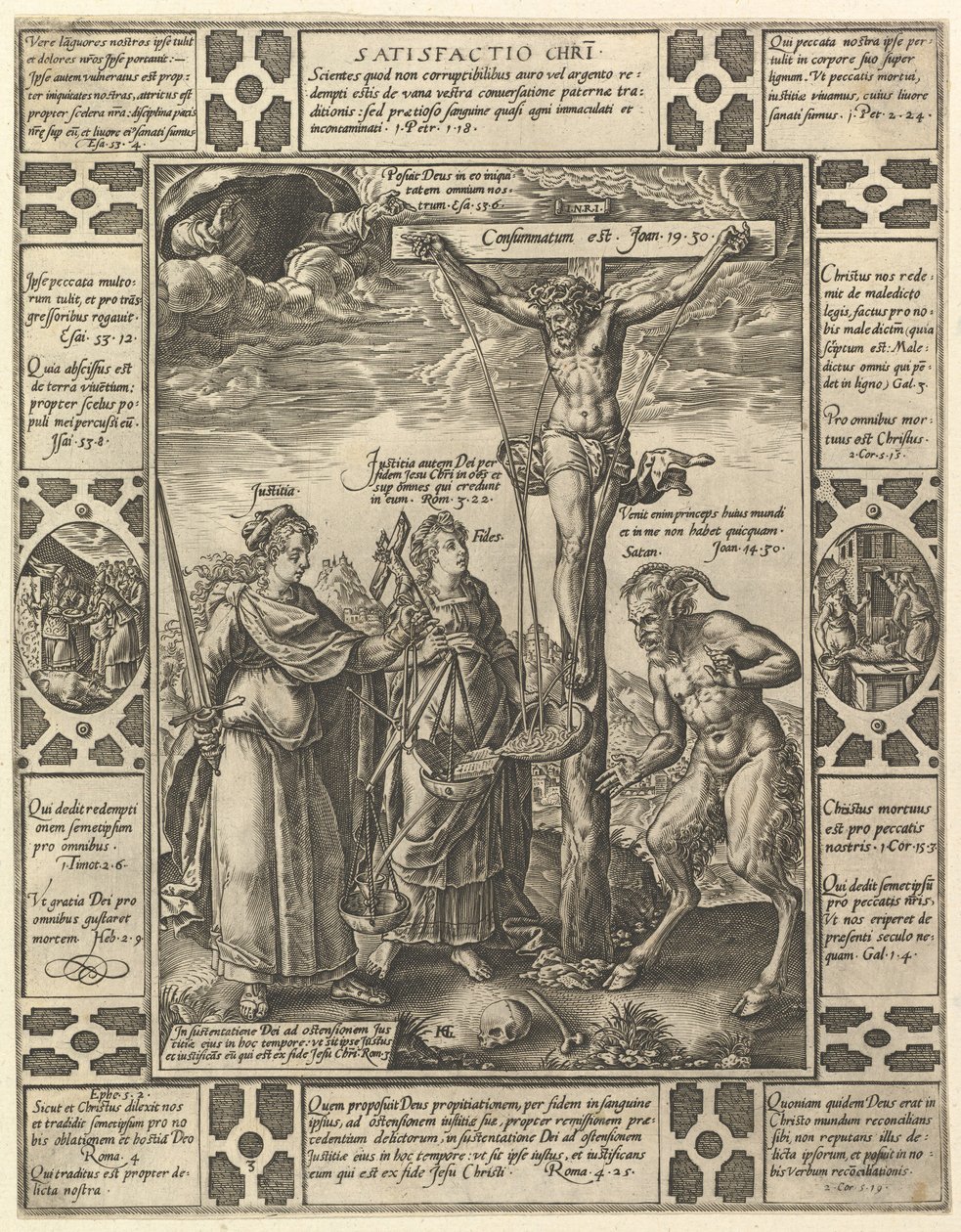 Satisfactio Christi, z Alegorii wiary chrześcijańskiej, z Alego chrześcijańskiego i profanum.... autorstwa Hendrik Goltzius