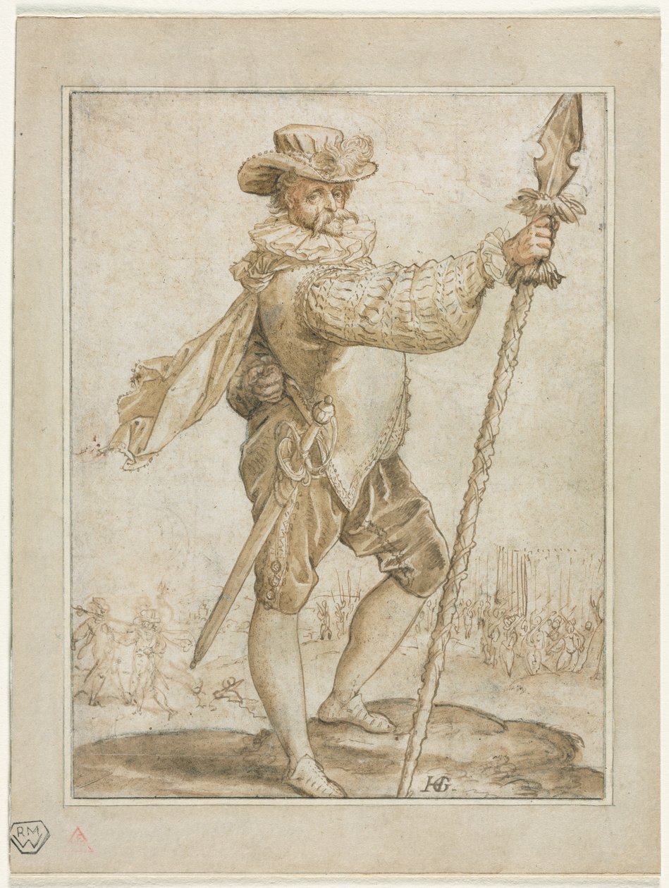 Stały oficer trzymający włócznię na dzika, 1586. autorstwa Hendrik Goltzius