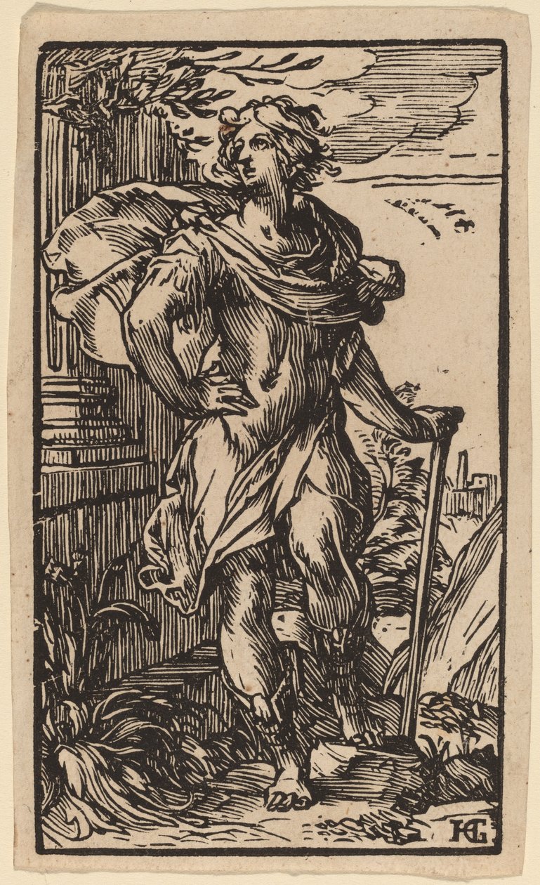 Stojący młody mężczyzna z laską autorstwa Hendrik Goltzius