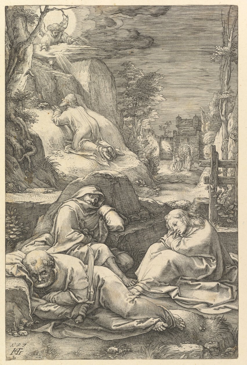 Agonia w ogrodzie, z Męki Chrystusa, 1597. autorstwa Hendrik Goltzius
