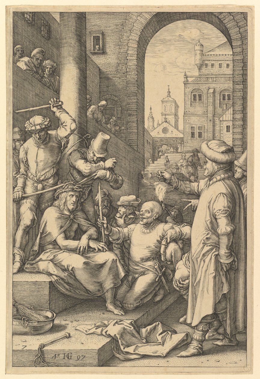Ukoronowanie cierniem z Męki Pańskiej, 1597. autorstwa Hendrik Goltzius