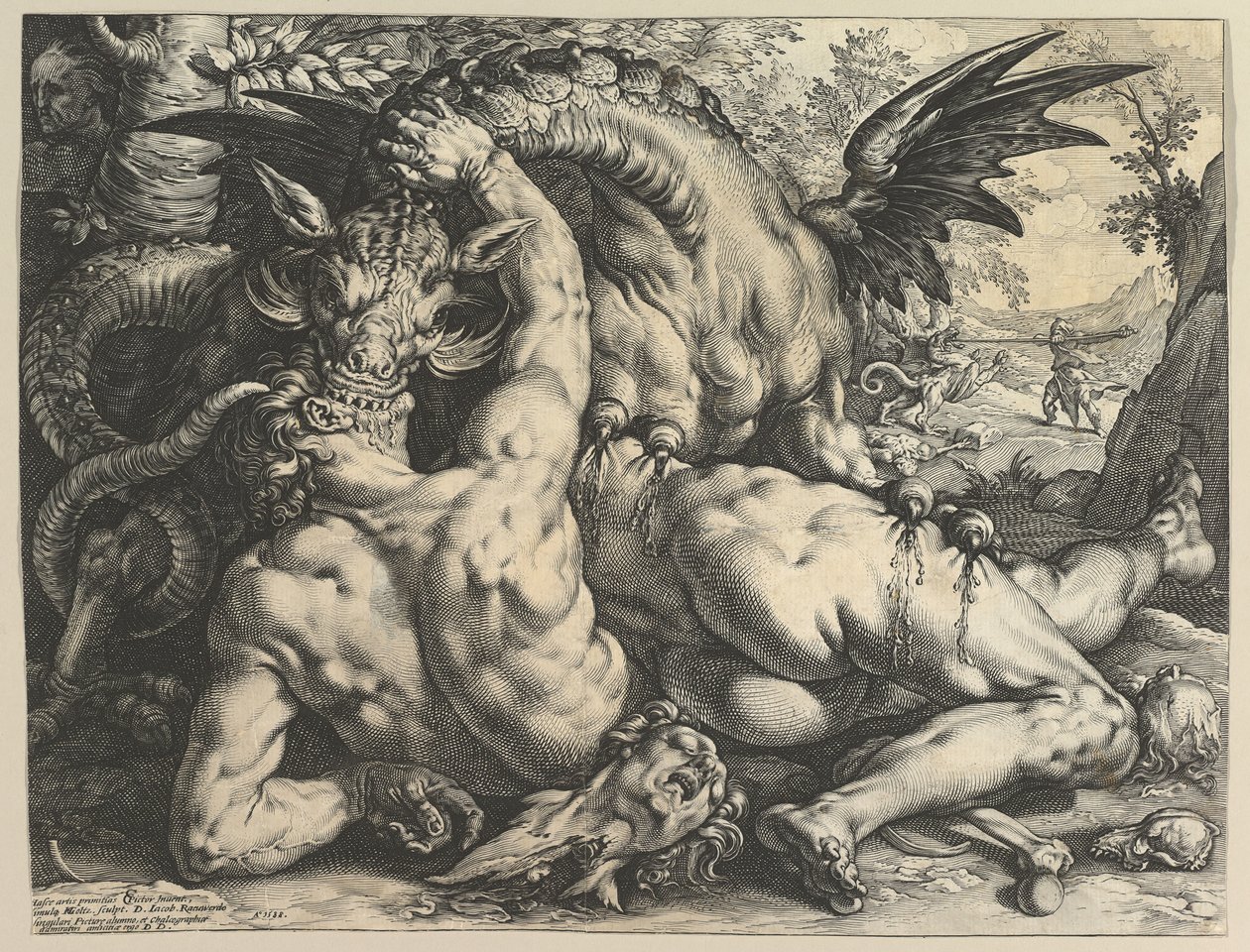 Smok pożerający Towarzyszy Kadmusa, 1588. autorstwa Hendrik Goltzius