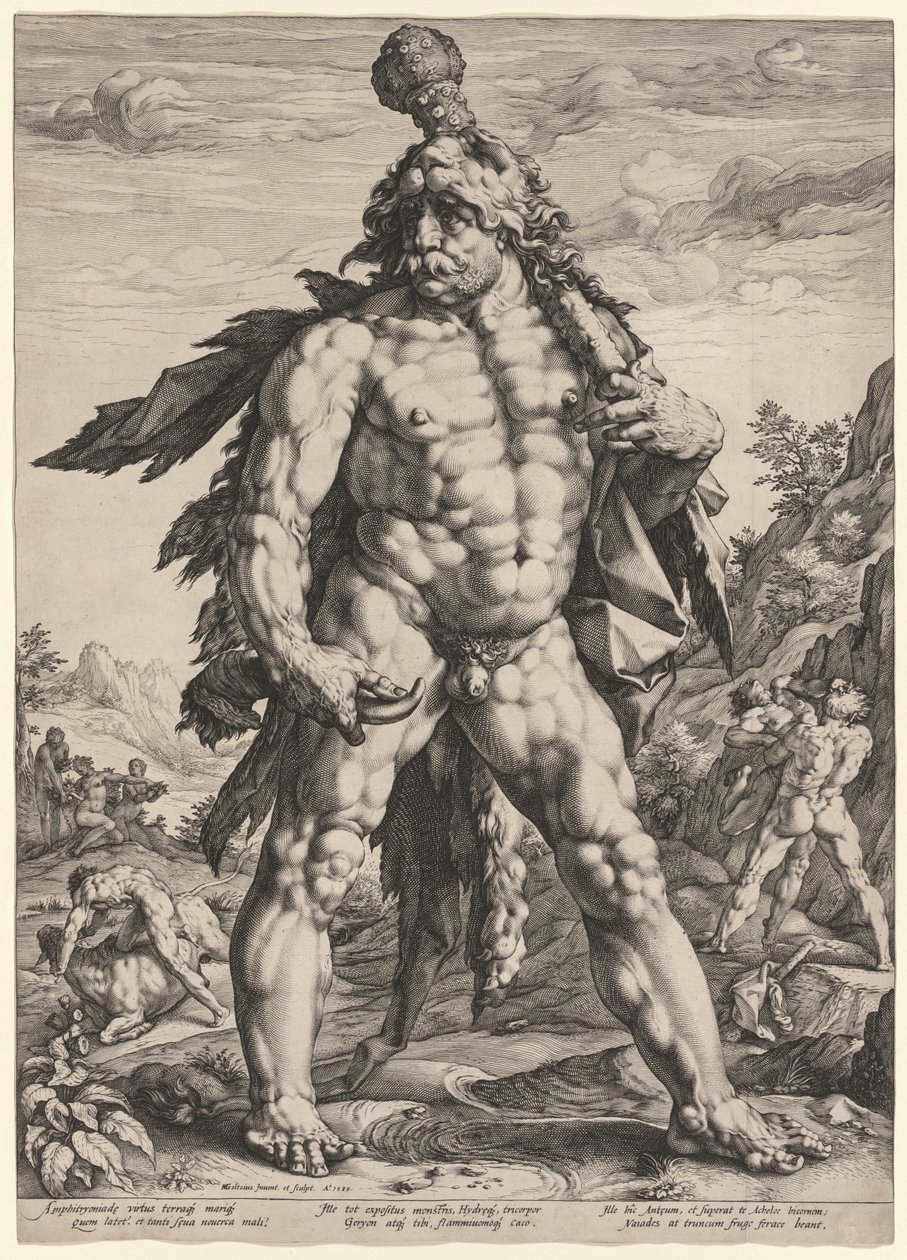 Wielki Herkules lub Knollenman, 1589. autorstwa Hendrik Goltzius
