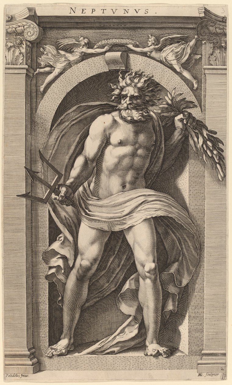 Neptun autorstwa Hendrik Goltzius after Polidoro da Caravaggio
