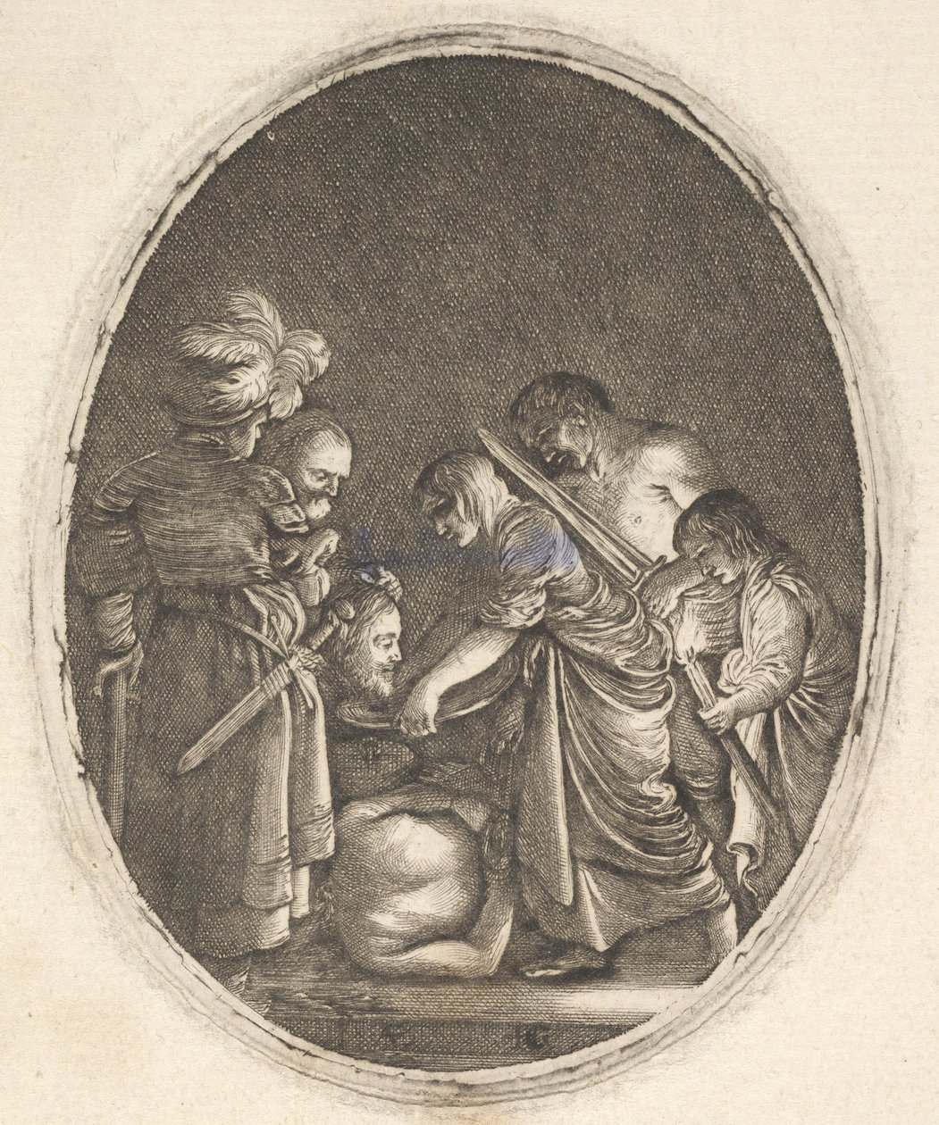 Salome przyjmująca głowę Jana Chrzciciela, w otoczeniu trzech mężczyzn i małego dziecka..., ok. godz. 1610. autorstwa Hendrik Goudt