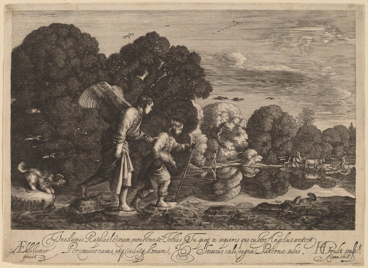 Tobiasz i Anioł (Mały Tobiasz) autorstwa Hendrik Goudt after Adam Elsheimer