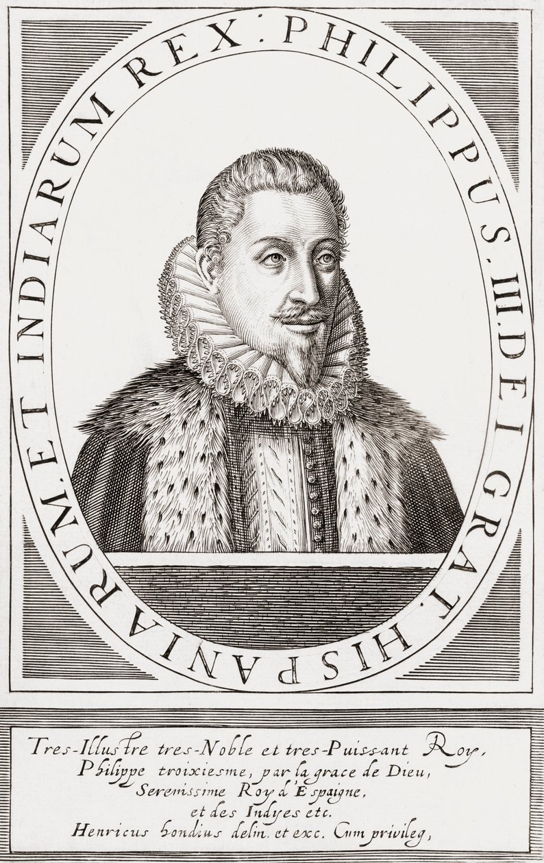 Król Hiszpanii Filip III i jako Filip II król Portugalii, autorstwa Hendrik I (after) Hondius