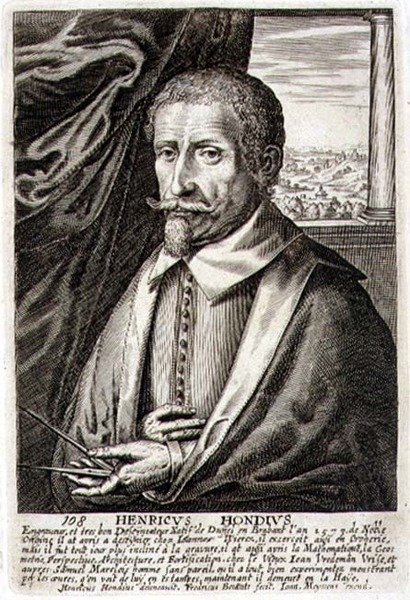Autoportret, płyta 108 z serii portretów artystów, sztychowany przez Frederika Bouttatsa II (fl.1643-76) (ryta) autorstwa Hendrik I (after) Hondius