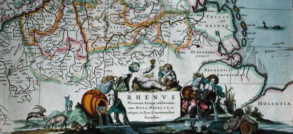 Kartusz z mapą przebiegu Renu, z 
