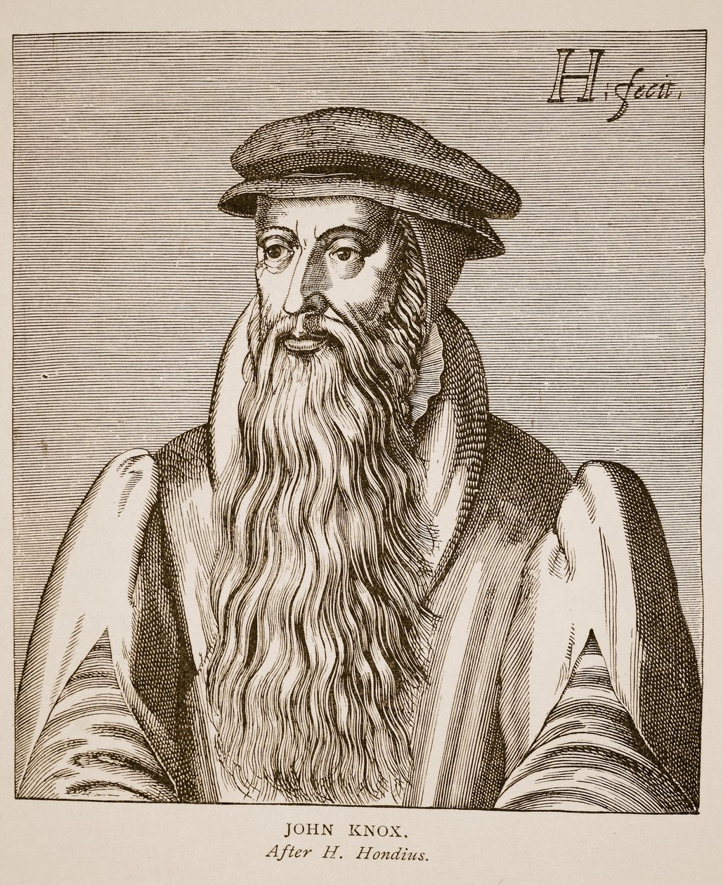 John Knox, z „Effigies” Jacobusa Verheidena, 1602 (zdjęcie w sepii) autorstwa Hendrik I Hondius