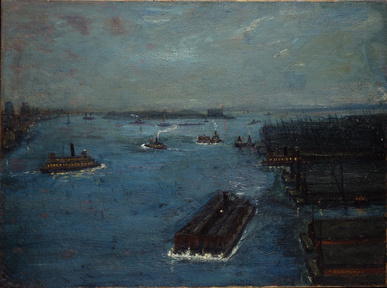 East River, wczesny wieczór, ok. 1908 (olej na płótnie) autorstwa Hendrik J. Glintenkamp