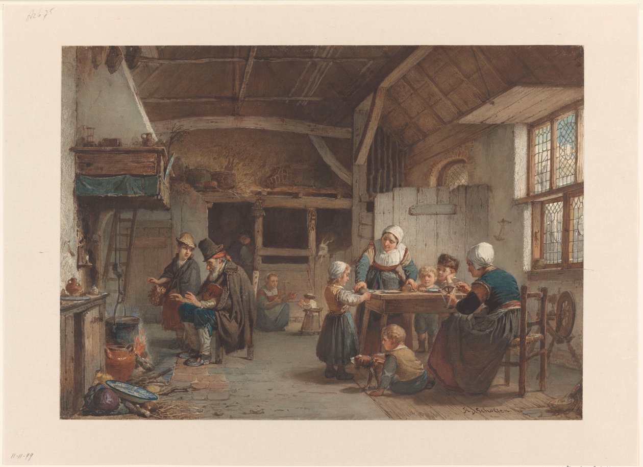 Wnętrze wiejskie, rodzina w kuchni autorstwa Hendrik Jacobus Scholten