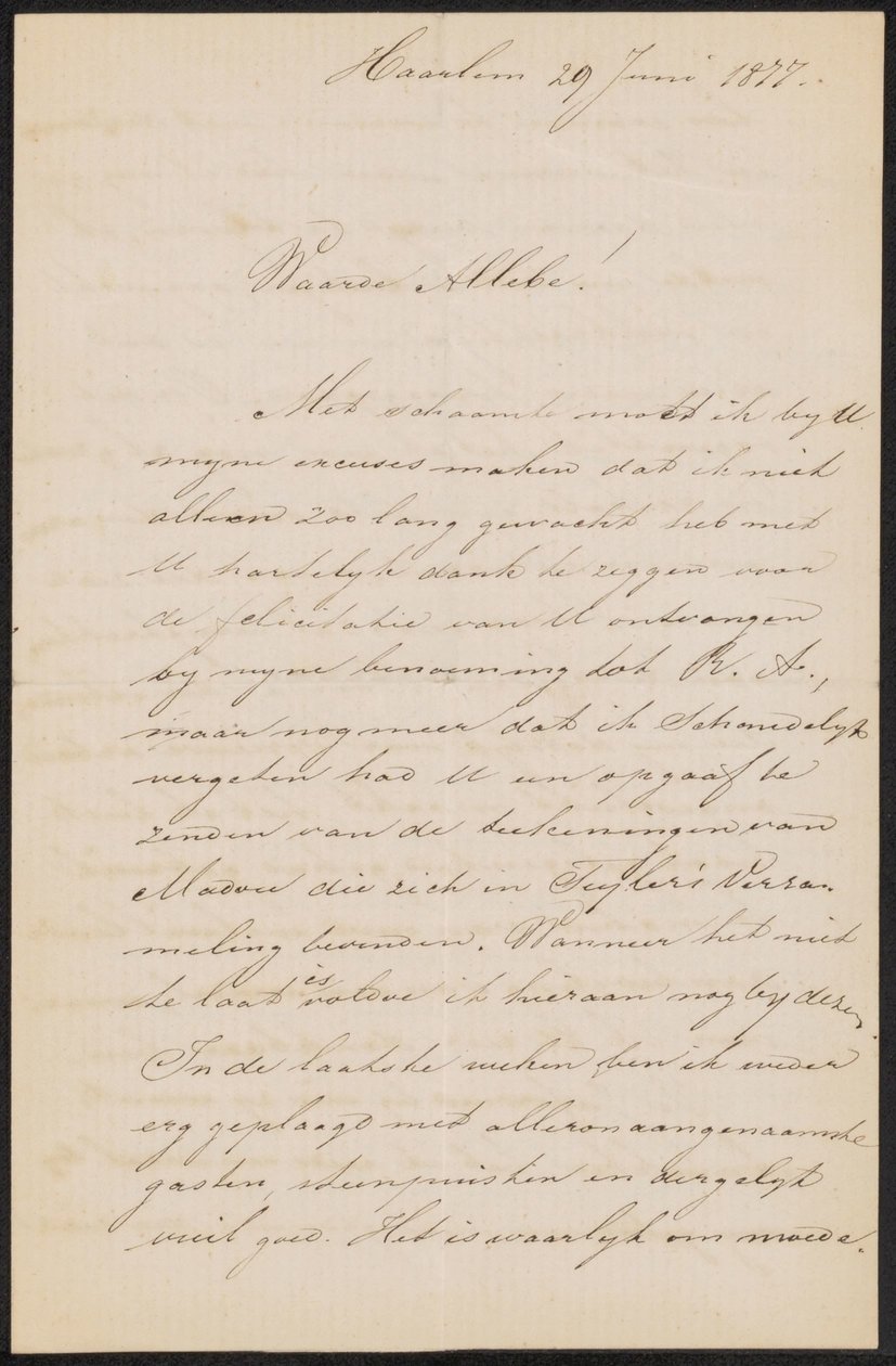 List do Augusta Allebé .a autorstwa Hendrik Jacobus Scholten