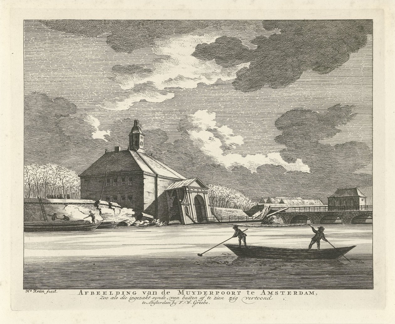 Zwisające Muiderpoort, widziane z Singelgracht, 1769 Obraz Muyderpoort w Amsterdamie, Zoo jako zawalony synde, widoczny z zewnątrz, zygzak (tytuł na obiekcie) autorstwa Hendrik Keun