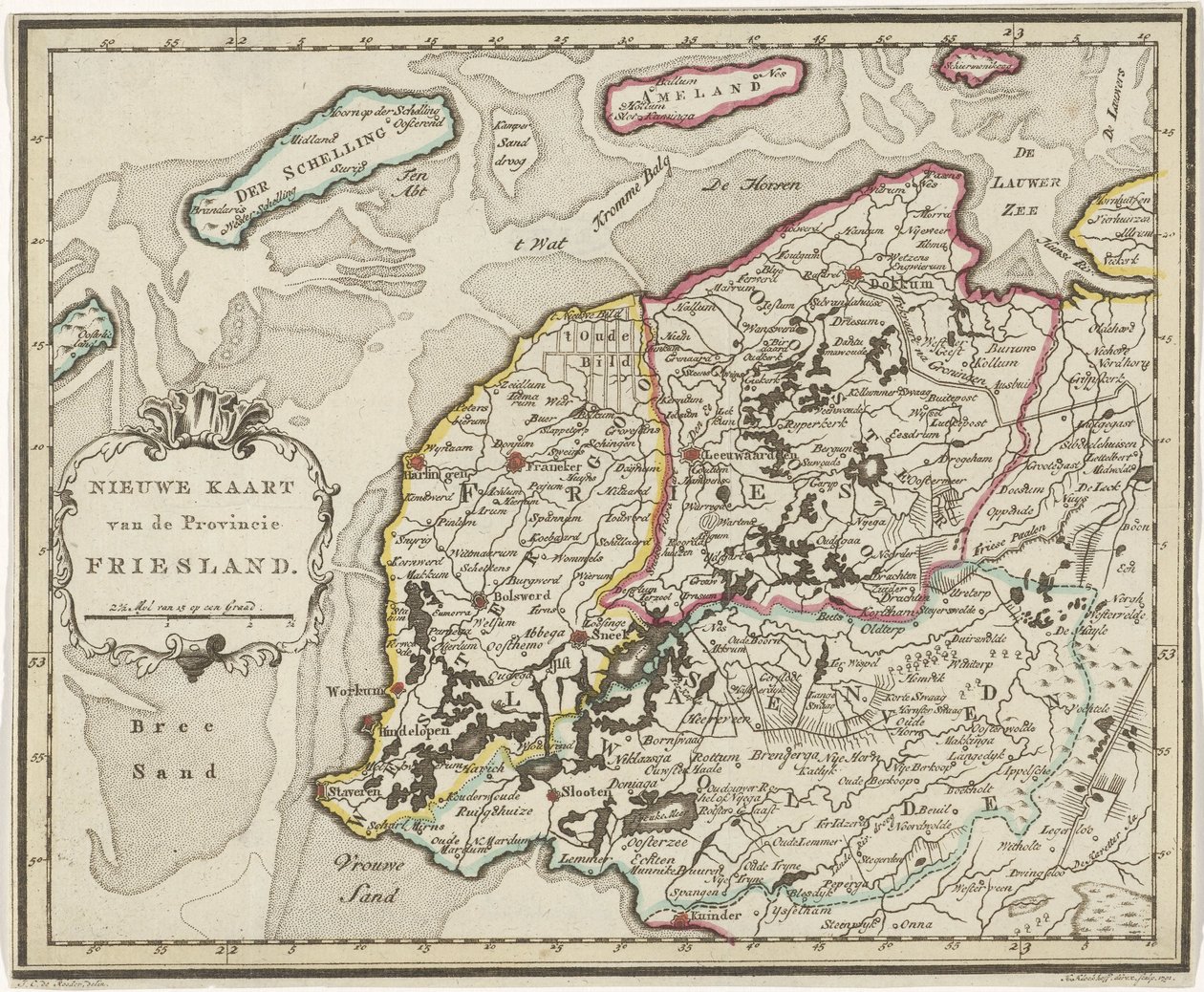 Mapa Fryzji Nowa mapa prowincji Fryzja (tytuł na obiekcie) autorstwa Hendrik Kloekhoff