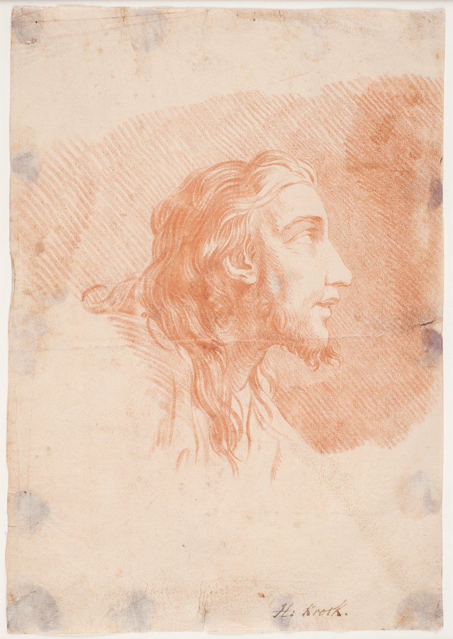 Głowa mężczyzny z brodą i długimi włosami (Chrystus) autorstwa Hendrik Krock