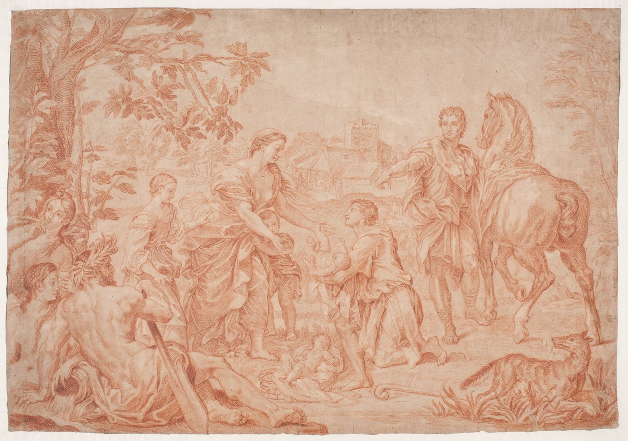 Romulus i Remus (Livy 1, 4). Studium po Carlo Marattis maleri i Sanssouci, Poczdam (udf. 1692 dla Niccolo Maria Pallavicini) autorstwa Hendrik Krock
