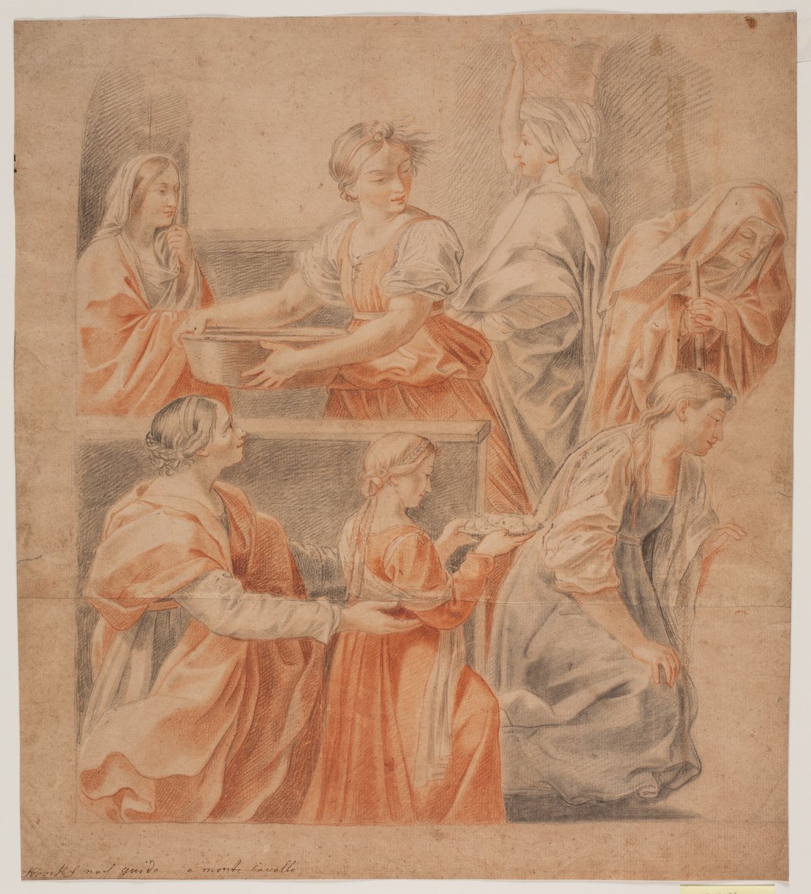 Studie efter Guido Renis freske i Kaplica Zwiastowania, Palazzo Quirinale, Rzym (Marias fødsel, strona venstre) autorstwa Hendrik Krock