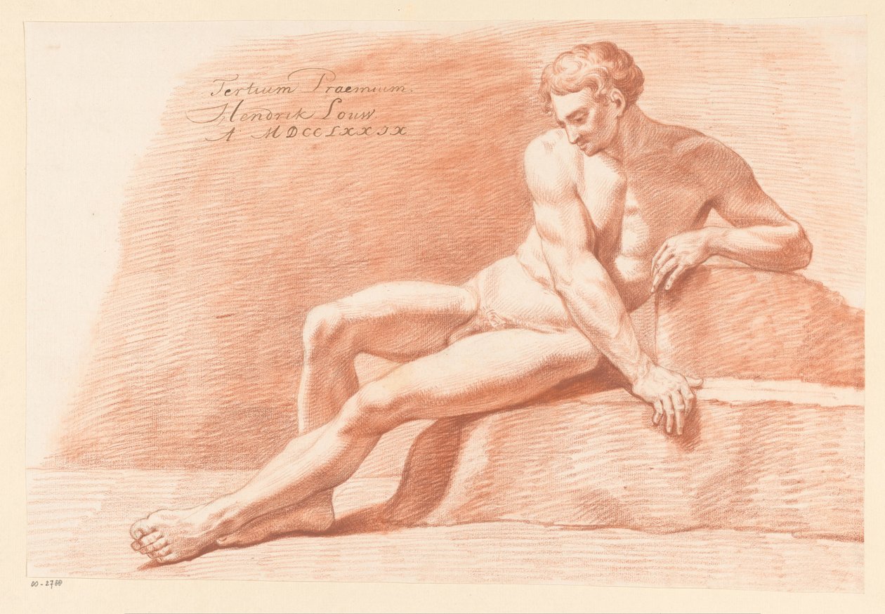 Akt męski w pozycji siedzącej, widziany z przodu (III nagroda 1779) autorstwa Hendrik Louw