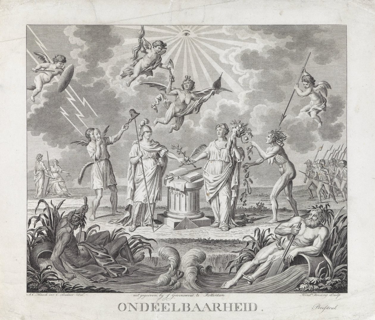 Alegoria niepodzielności, 1795 Niepodzielność (tytuł na przedmiocie) Cztery Alegorie Rewolucji 1795 (tytuł serii) autorstwa Hendrik Roosing