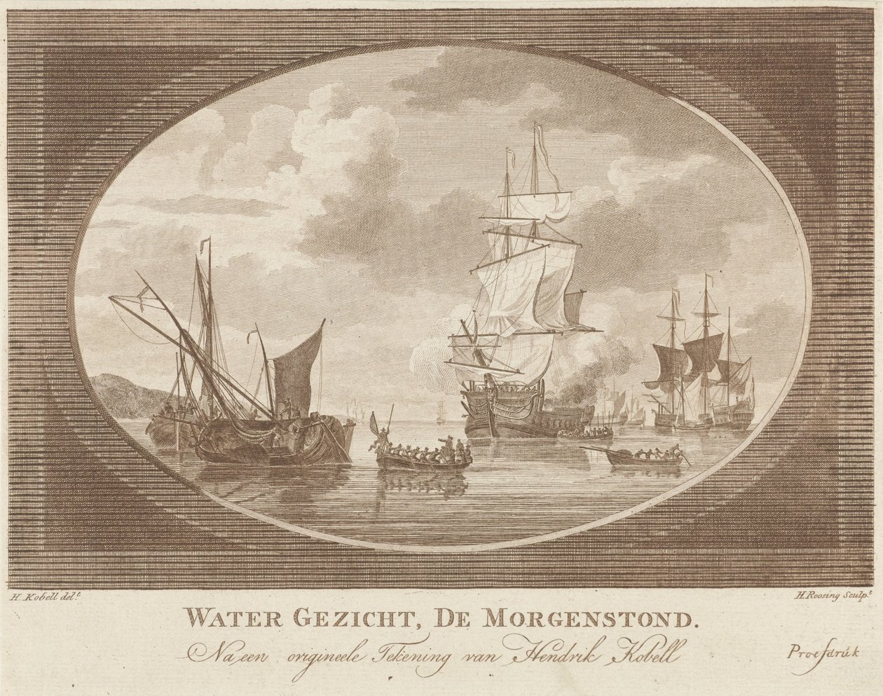 Statki na spokojnych wodach Water Face, De Morgenstond (tytuł na obiekcie) autorstwa Hendrik Roosing