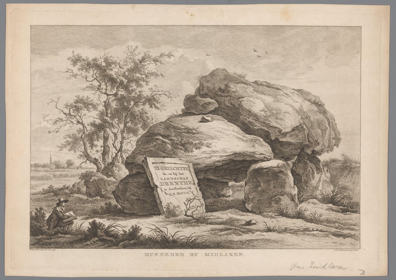 Dolmen w pobliżu wsi Midlaren Hunnebed by Midlaren (tytuł na obiekcie) Dziewięć twarzy w Drenthe (tytuł serii) IX Twarze w krajobrazie Drenthe i w jego pobliżu (tytuł serii na obiekcie) autorstwa Hendrik Schwegman