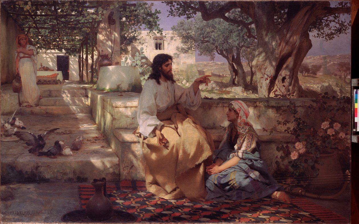 Chrystus w Domu Marty i Marii. Obraz Henryka Siemiradzkiego (1843-1902), olej na płótnie autorstwa Henryk Siemiradzki