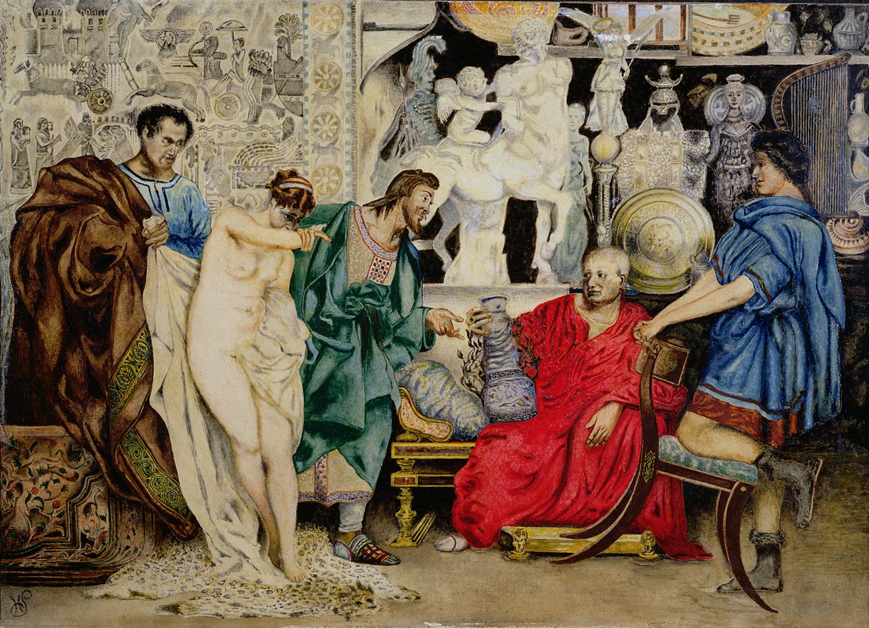 „Wybór między niewolnicą a wazą”, ilustracja z „La Femme Esclave”, wyd. w Wiedniu, 1878 autorstwa Henryk Siemiradzki