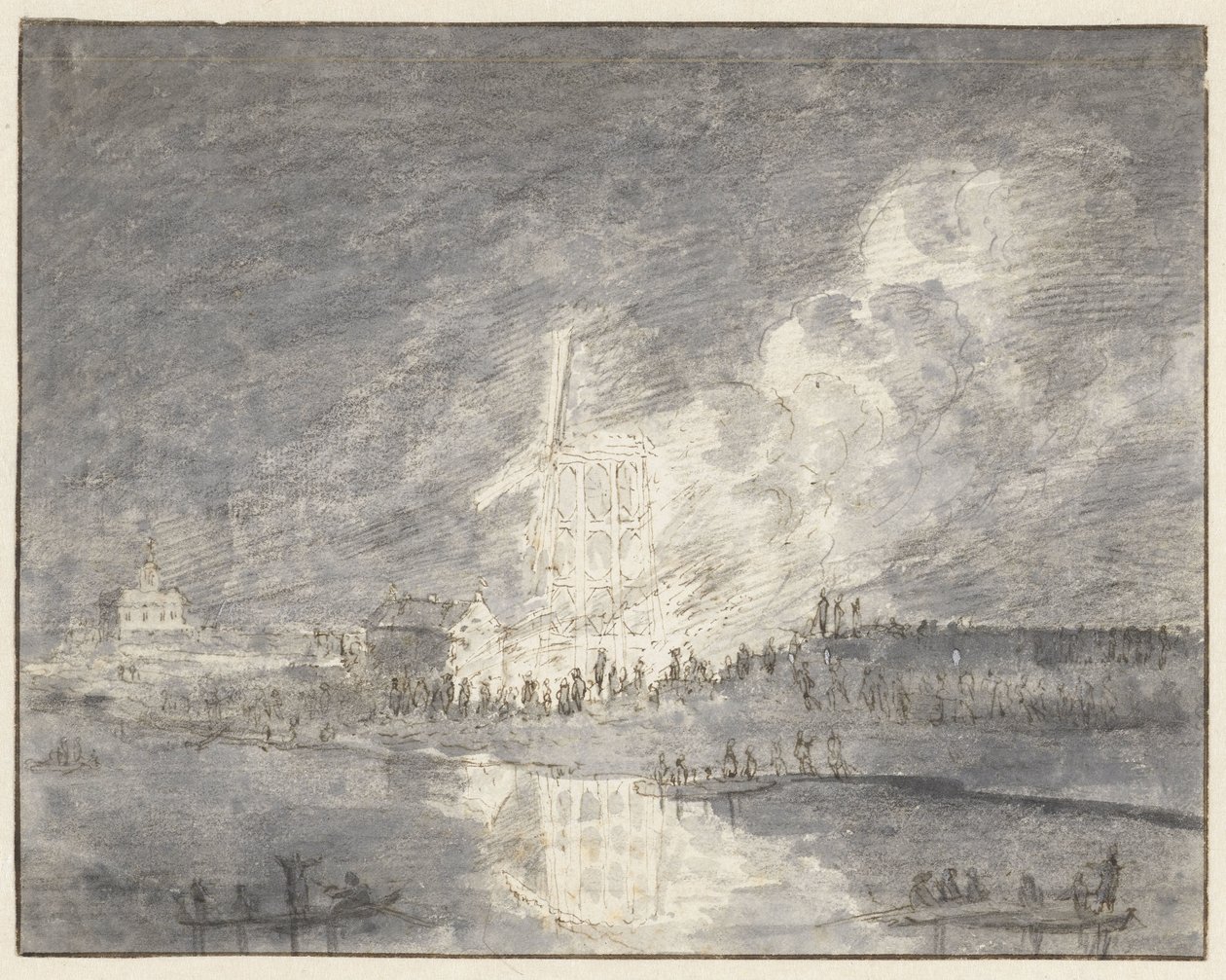 Pożar w młynie na Muiderdijk, ok. 1710 autorstwa Hendrik Spilman