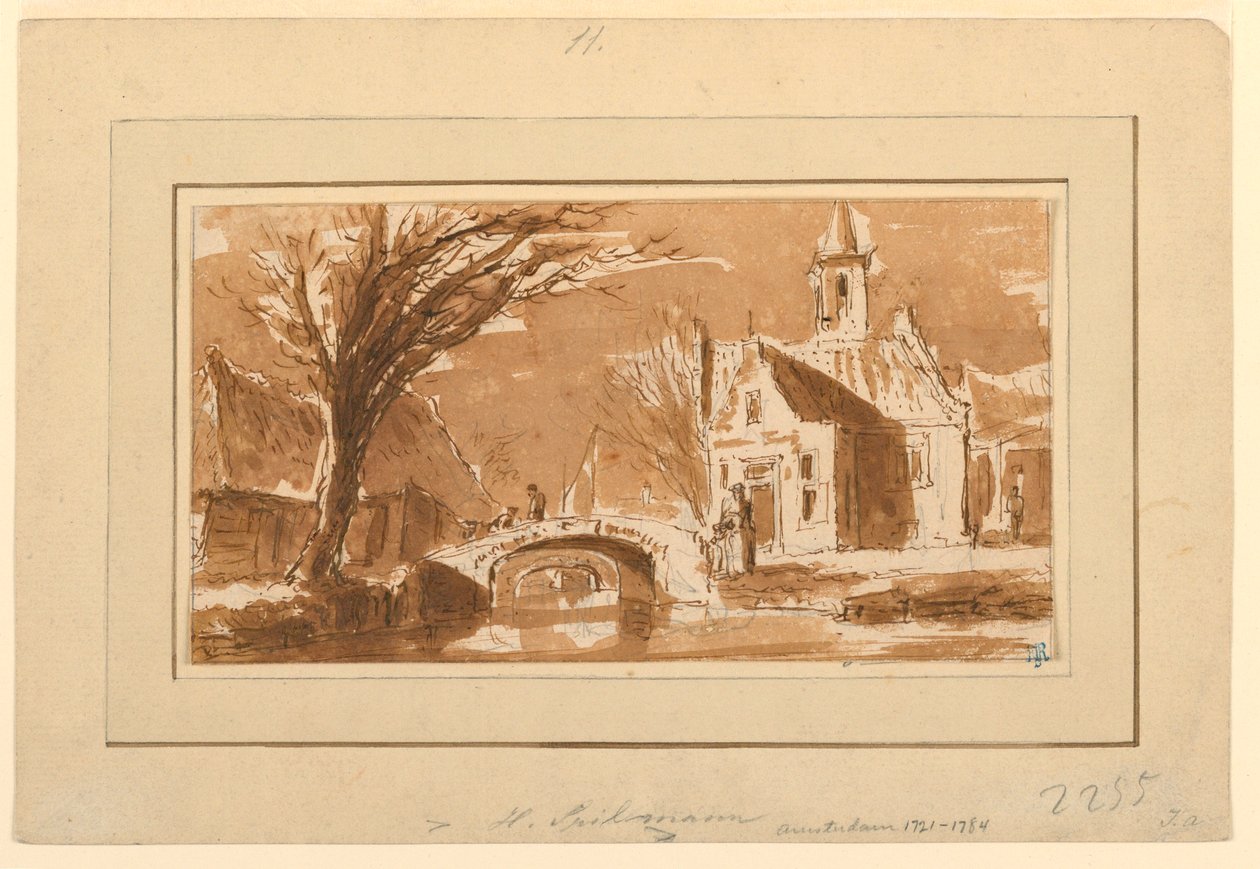 Rysunek, Miasto nad kanałem, 1750-70 autorstwa Hendrik Spilman