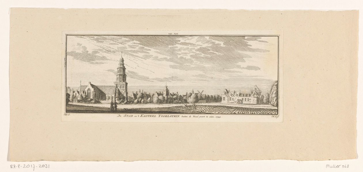 Widok IJsselsteina, 1774 Miasto i zamek Ysselstein widziane za bramą Yssel. 1744 (tytuł na obiekcie) autorstwa Hendrik Spilman