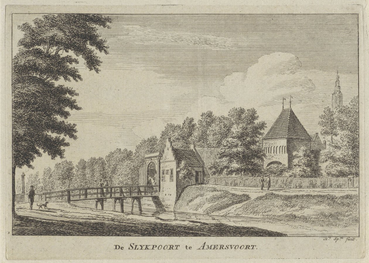 Widok na Slijkpoort w Amersfoort Slijkpoort w Amersfoort (tytuł na obiekcie) autorstwa Hendrik Spilman
