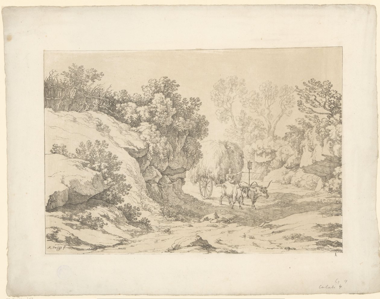 Wóz z sianem na drodze Tentamina Lithographica (tytuł serii) Włoskie pejzaże (tytuł serii) autorstwa Hendrik Voogd