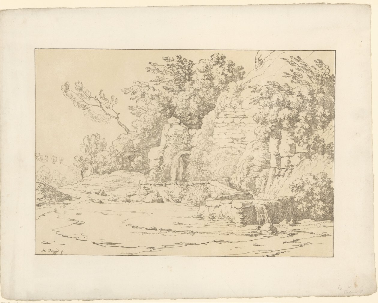 Skały z umywalkami Tentamina Lithographica (tytuł serii) Włoskie pejzaże (tytuł serii) autorstwa Hendrik Voogd