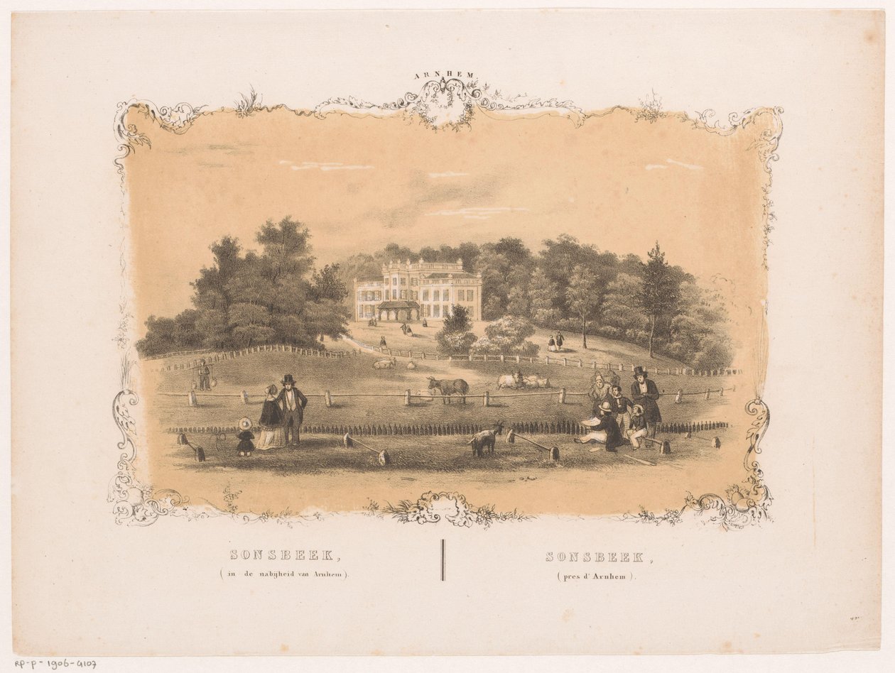 Widok na posiadłość Sonsbeek Sonsbeek (niedaleko Arnhem) (tytuł na obiekcie) Arnhem (tytuł serii na obiekcie) autorstwa Hendrik Wilhelmus Last (attributed to)