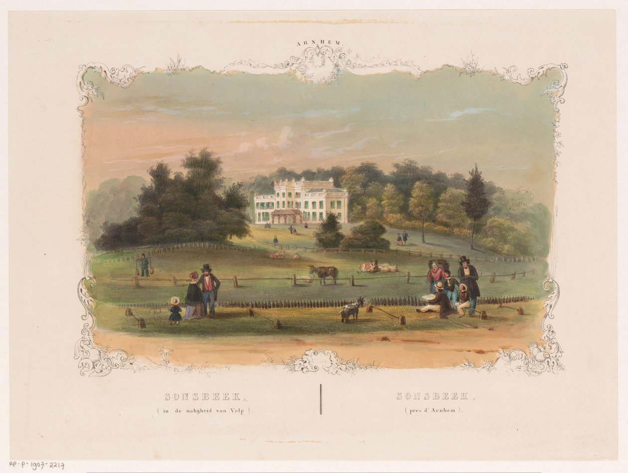 Widok na posiadłość Sonsbeek Sonsbeek (w pobliżu Velp) (tytuł na obiekcie) Arnhem (tytuł serii na obiekcie) autorstwa Hendrik Wilhelmus Last (attributed to)