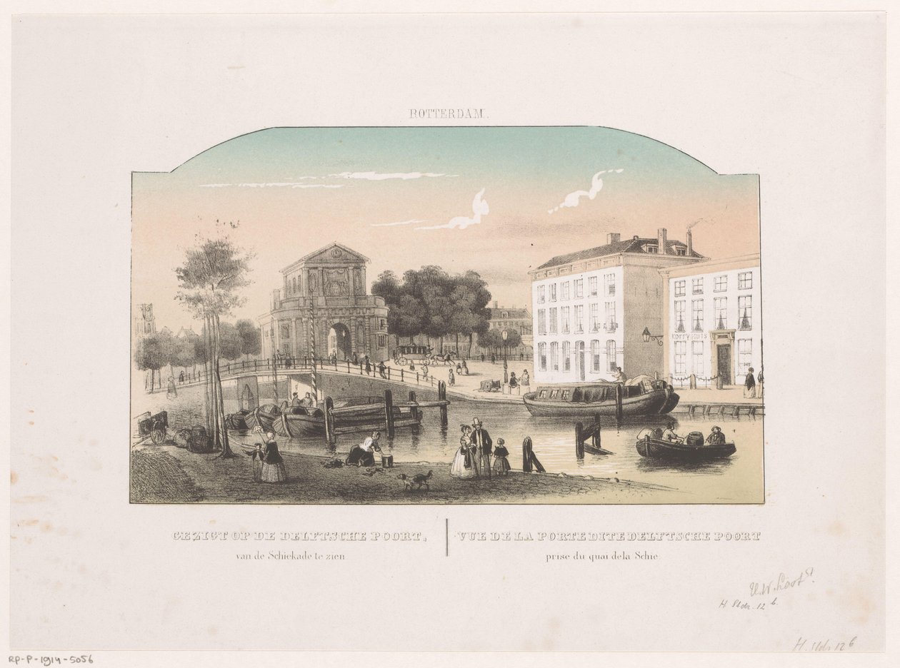 Widok na Delftse Poort w Rotterdamie Widok na Delftsche Poort, widziany z Schiekade (tytuł na obiekcie) Rotterdam (tytuł serii na obiekcie) autorstwa Hendrik Wilhelmus Last (attributed to)