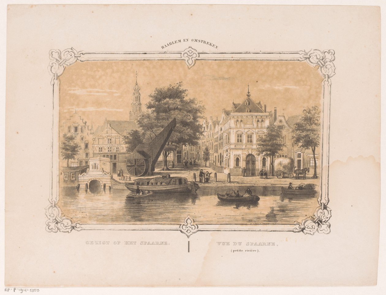 Widok na Spaarne z dźwigiem i Waag Widok na Spaarne (tytuł na obiekcie) Haarlem i okolice (tytuł serii na obiekcie) autorstwa Hendrik Wilhelmus Last