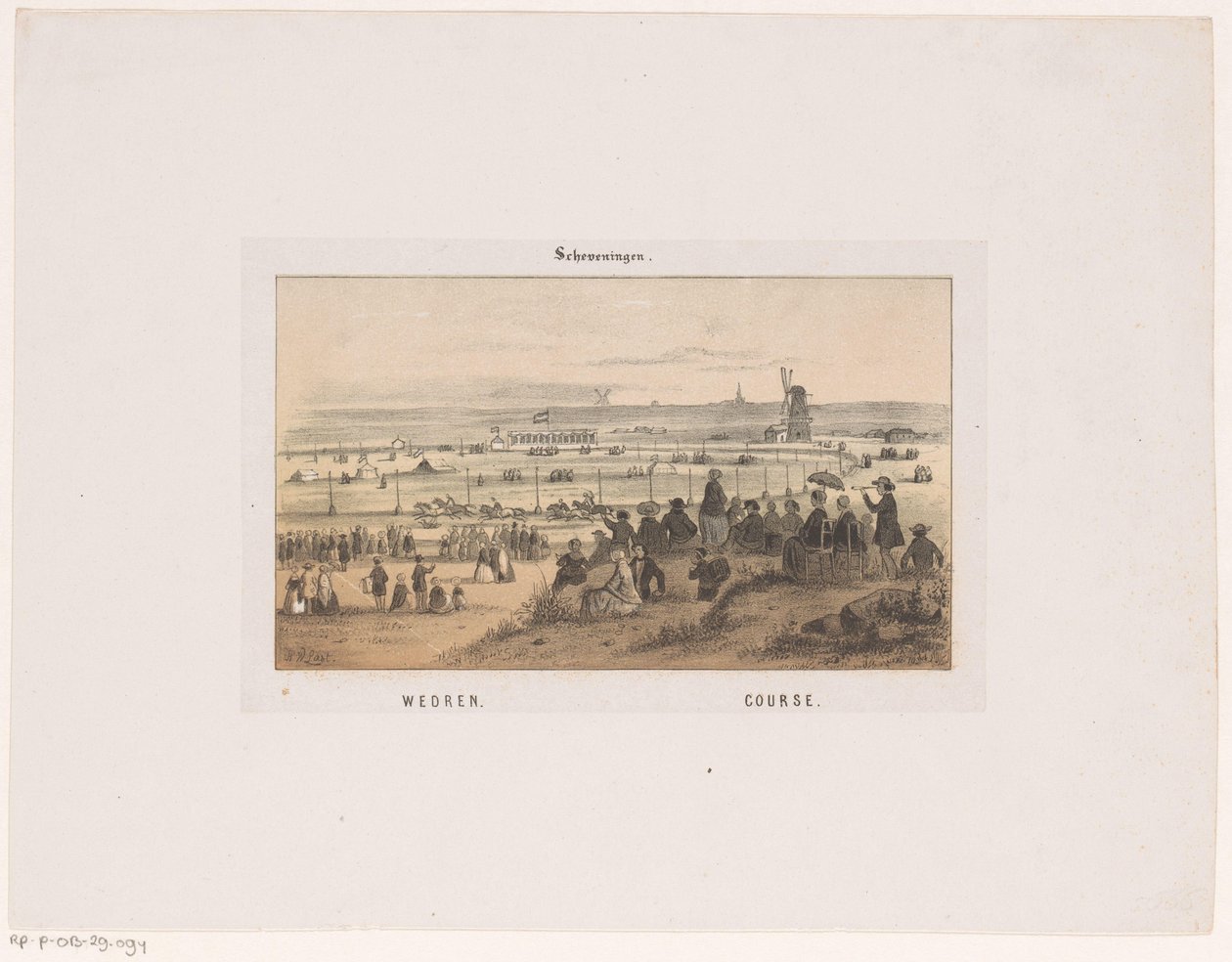 Wyścig w Scheveningen 3 sierpnia 1846 r. Wyścigi, tor (tytuł na obiekcie) Wspomnienia Scheveningen (tytuł serii) autorstwa Hendrik Wilhelmus Last