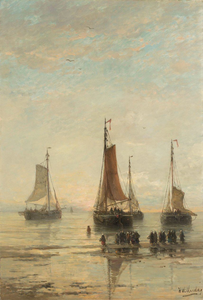 Łodzie Scheveningen z łukiem urwistym w Anchor autorstwa Hendrik Willem Mesdag