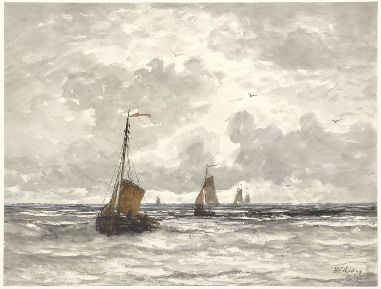 Łodzie rybackie na łamaczach autorstwa Hendrik Willem Mesdag