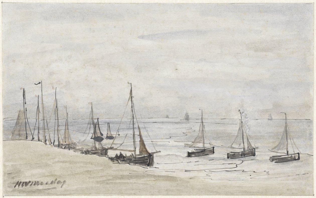 Palce wędkarskie na plaży autorstwa Hendrik Willem Mesdag