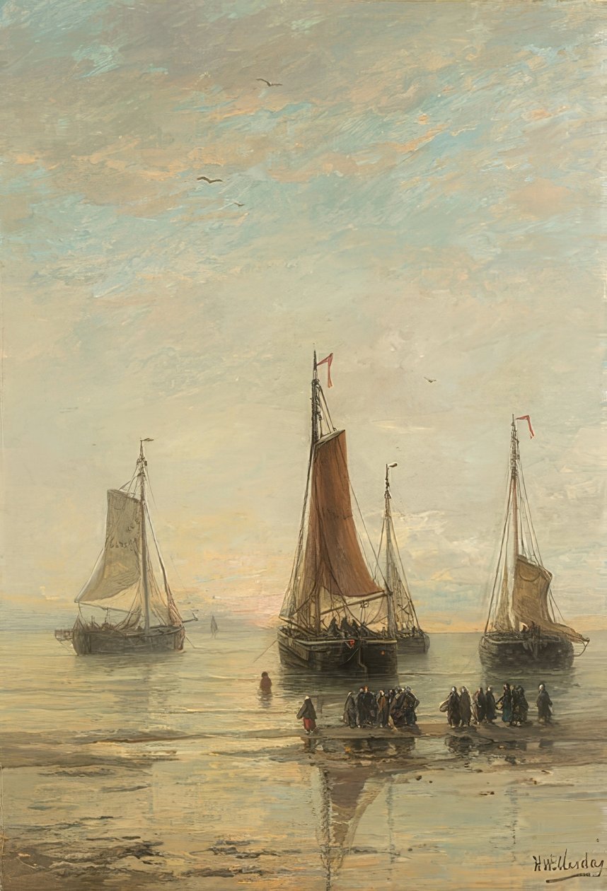 Statki na kotwicy, Scheveningen. 1860-89 autorstwa Hendrik Willem Mesdag