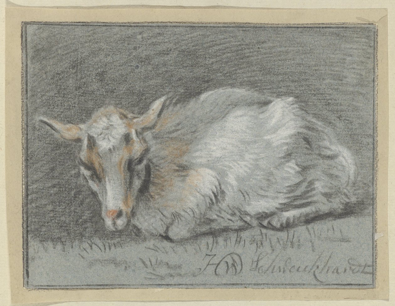 leżąca koza autorstwa Hendrik Willem Schweickhardt (signed by artist)