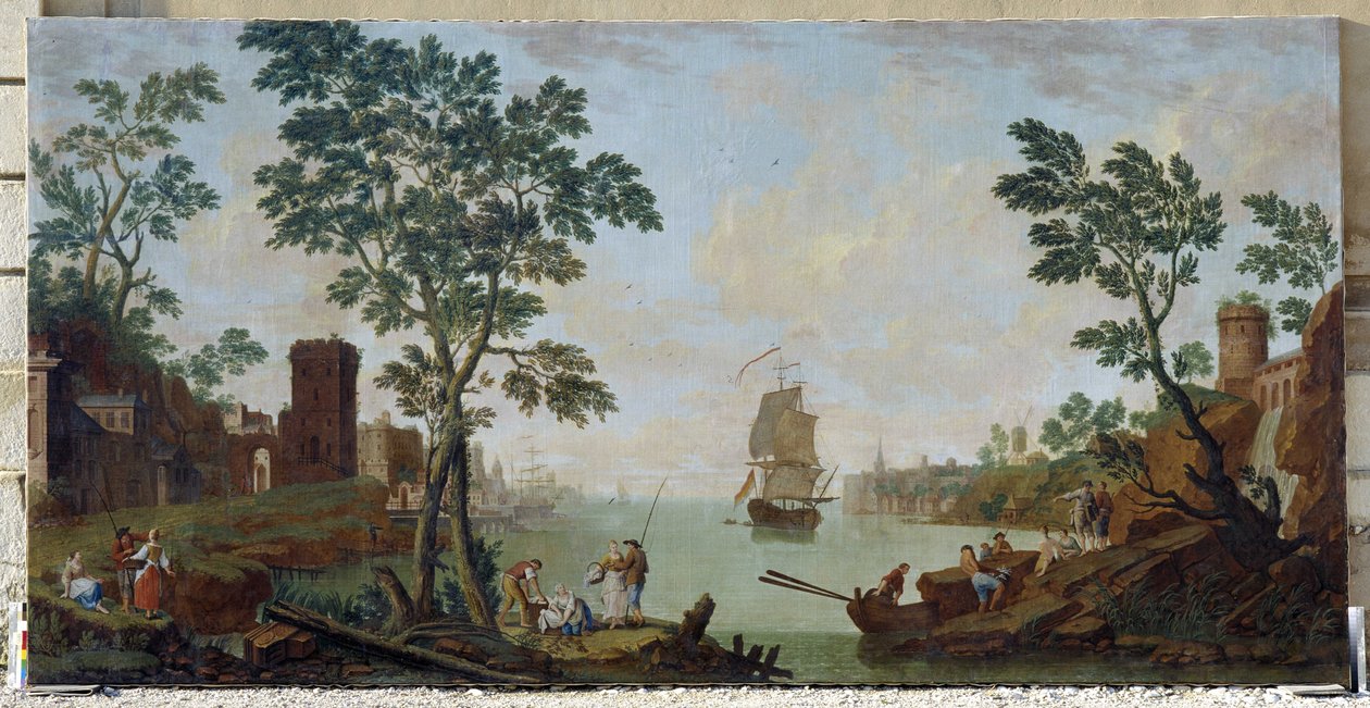 Widok na śródziemnomorski port autorstwa Hendrik Willem Schweickhardt