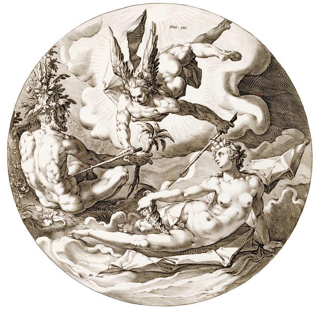 Dzień III, Oddzielenie wód, z cyklu Sześć dni stworzenia, 1589 autorstwa Hendrik after Goltzius