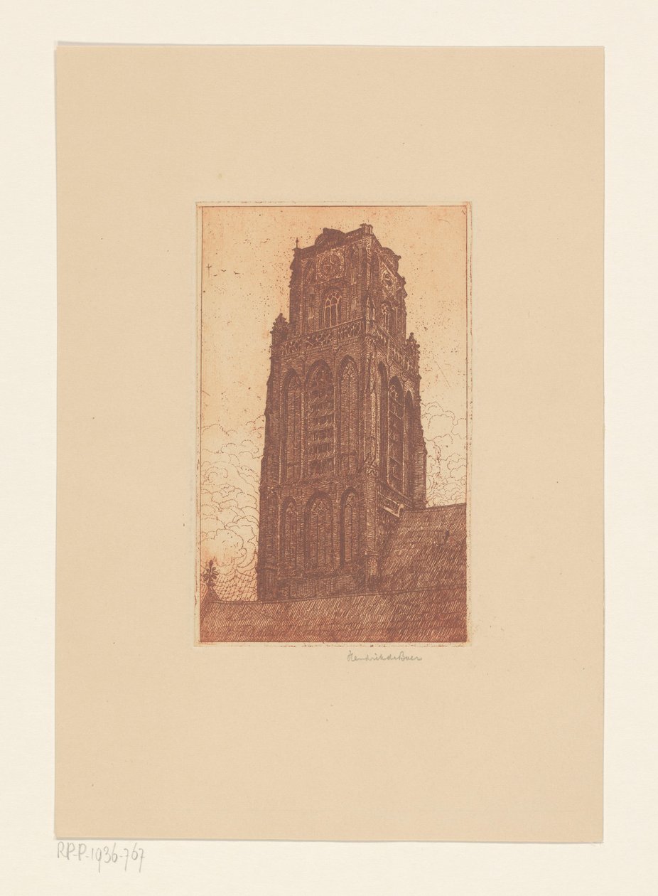 Studium wieży kościelnej autorstwa Hendrik de Boer (signed by artist)