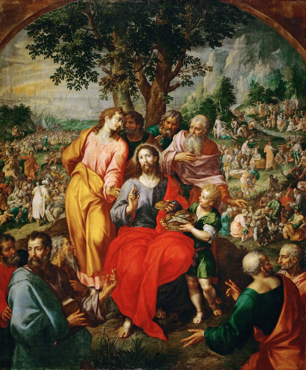 Cud pięciu chlebów i dwóch ryb (Rozmnożenie chleba) - Cud pięciu chlebów i dwóch ryb, Clerck, Hendrick, de (ok. 1560-1630). Olej na płótnie, ok. 1590. Format: 203x167 cm. Muzeum Historii Sztuki, Wiedeń autorstwa Hendrik de Clerck