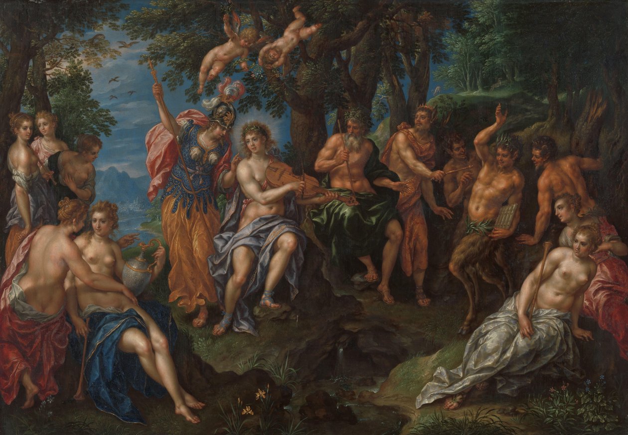 Rywalizacja między Apollo i Pan autorstwa Hendrik de Clerck